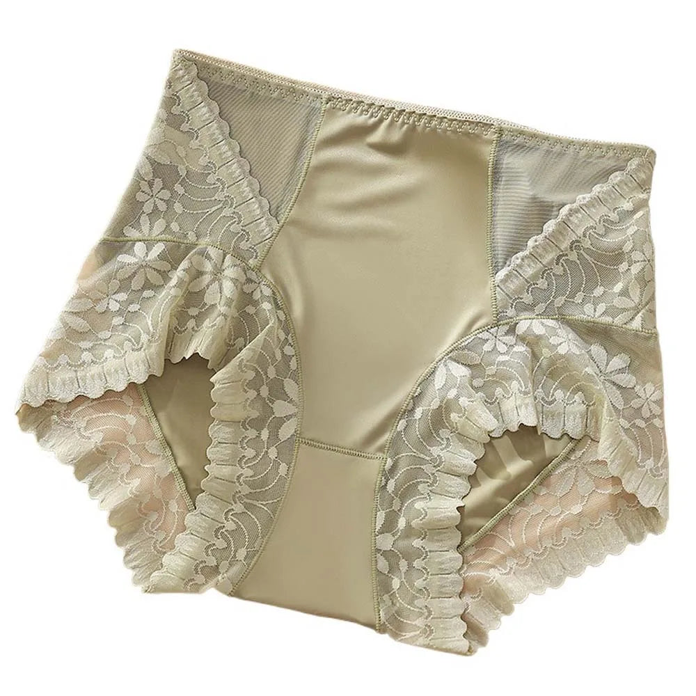 Satin Women Silk Panties High Waist Lingeries Plus Size Briefs Tummy Control Underwear Traceless Ice Silk Lace Underpants Lady