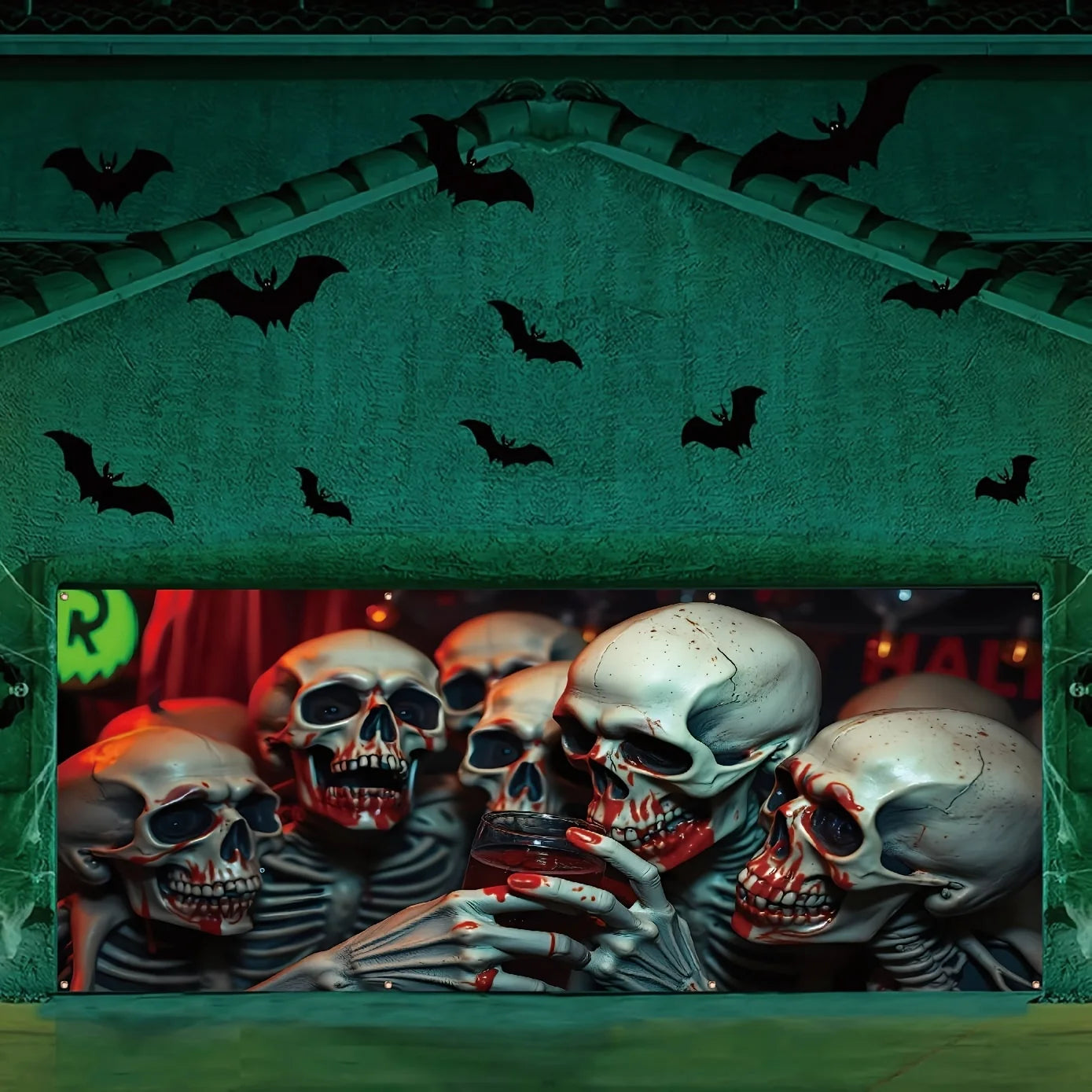 Large outdoor polyester decoration, skull blood-grabbing cup scene, suitable for the festival photo props of the tailmen sect