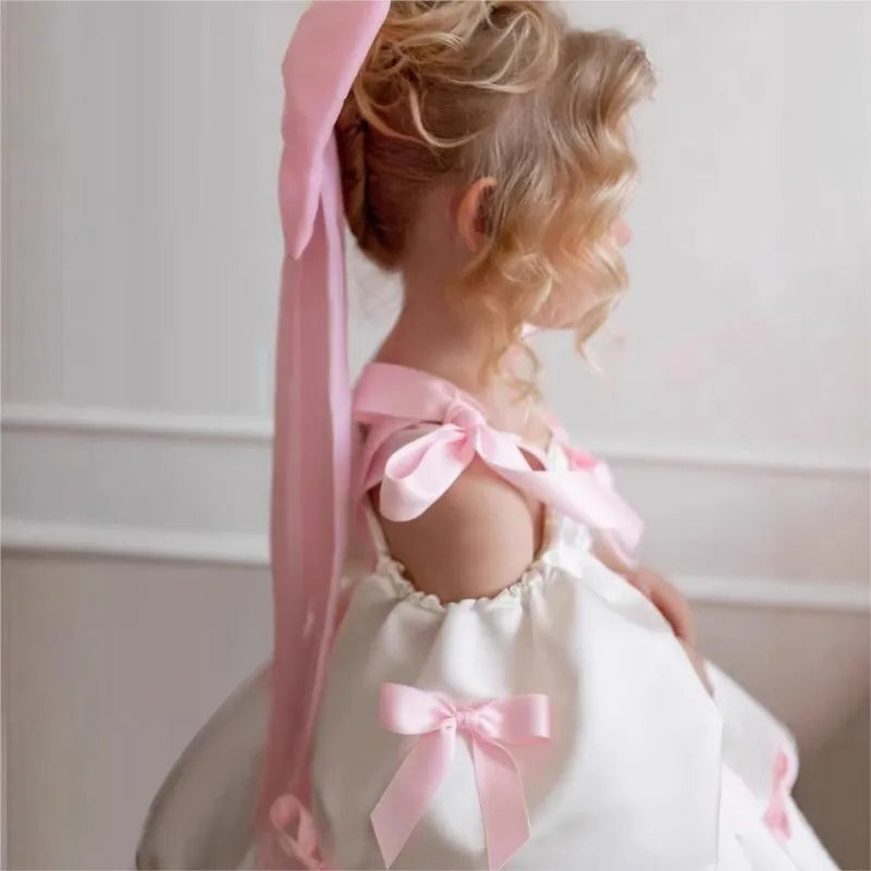 Baby Girl Princess Bow Strap Tutu Dress Infant Toddler Child Vestido Puff Sleeve Christmas Birthday Party Baby Clothes 2-14Y