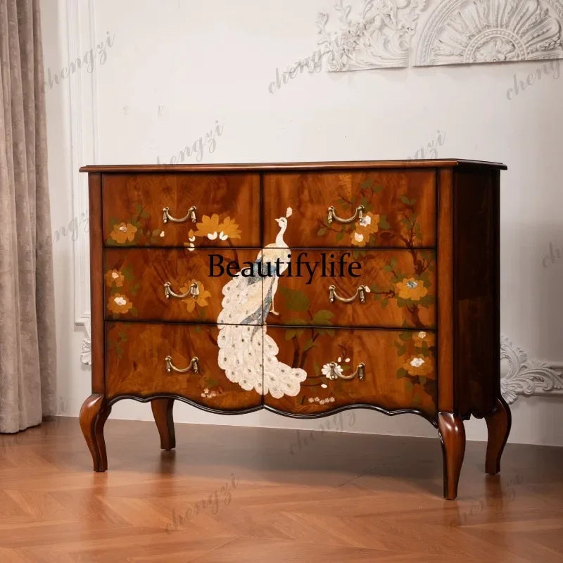 M178 American retro solid wood chest high-end storage cabinet floor-to-ceiling entrance storage decorative cabinet