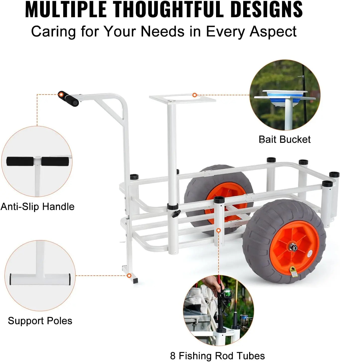 Beach Fishing Cart, 350 lbs Load Capacity, Fish and Marine Cart with Two 16" Big Wheels PU Balloon Tires for Sand
