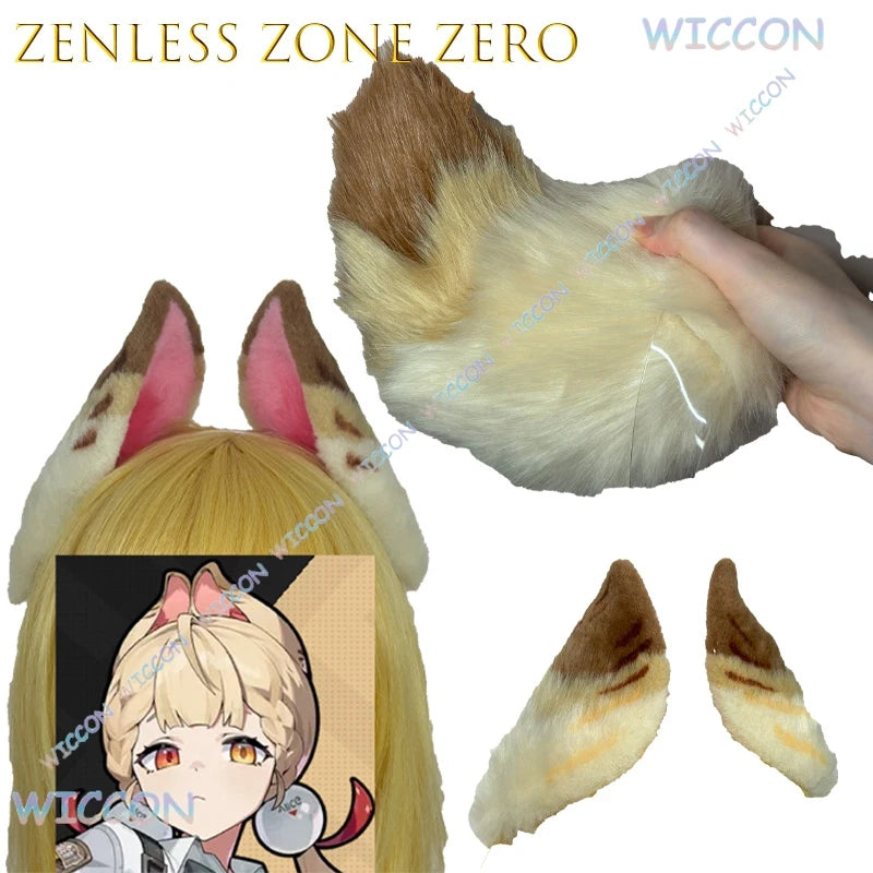 Bestnify@Zenless Zone Zero Alice Fluffy Animal Ears Tail Set Adjustable Headband Hair Clip Cosplay Costume Anime Game Halloween