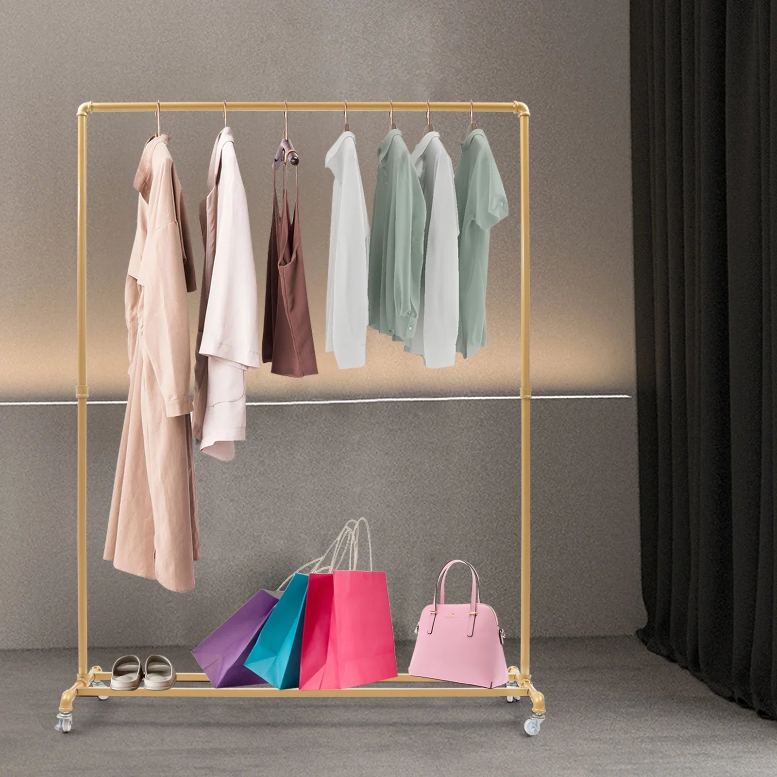 120*35*160cm Clothing display stand Rack Coat Rack Floor Standing Clothes Hanger Rack Removable Metal Clothing Storage Shelf