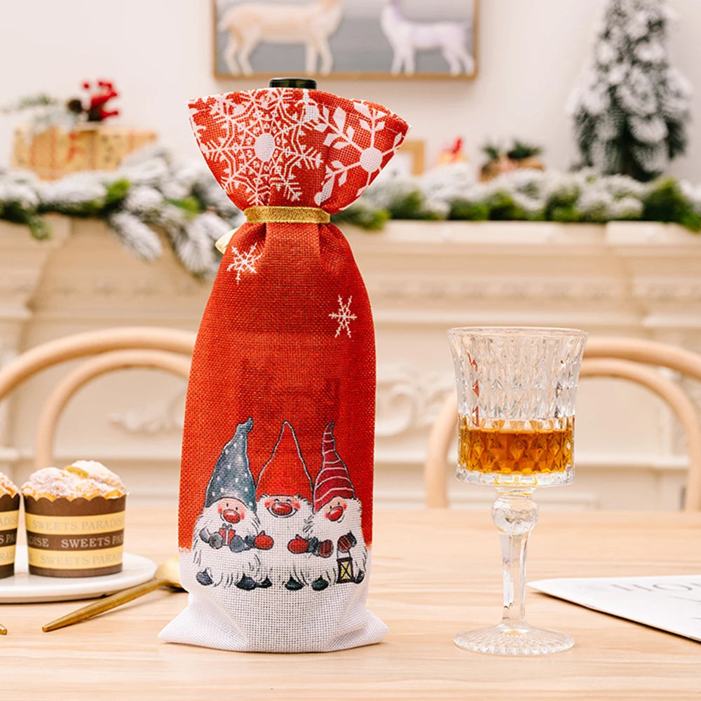 Christmas Wine Bottle Dust Cover Christmas Decorations Santa Claus Snowman Elk Christmas Tree for Home Dinner New Year 2023