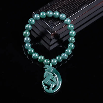 Natural Jadeite Blue Water Zodiac Horse Beads Hand Knitting Bracelet Luxury Jewelry Fashion Jewelry Charms Gift Certificate