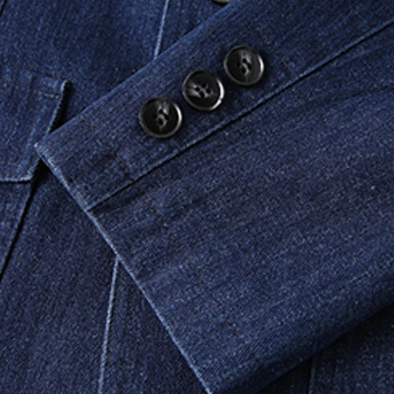 2025 Men Solid Denim Jackets Fashion Blazer Middle-aged Loose Men Vintage Jeans Jackets Hommes Slim Fit Cotton Casual Black Blue