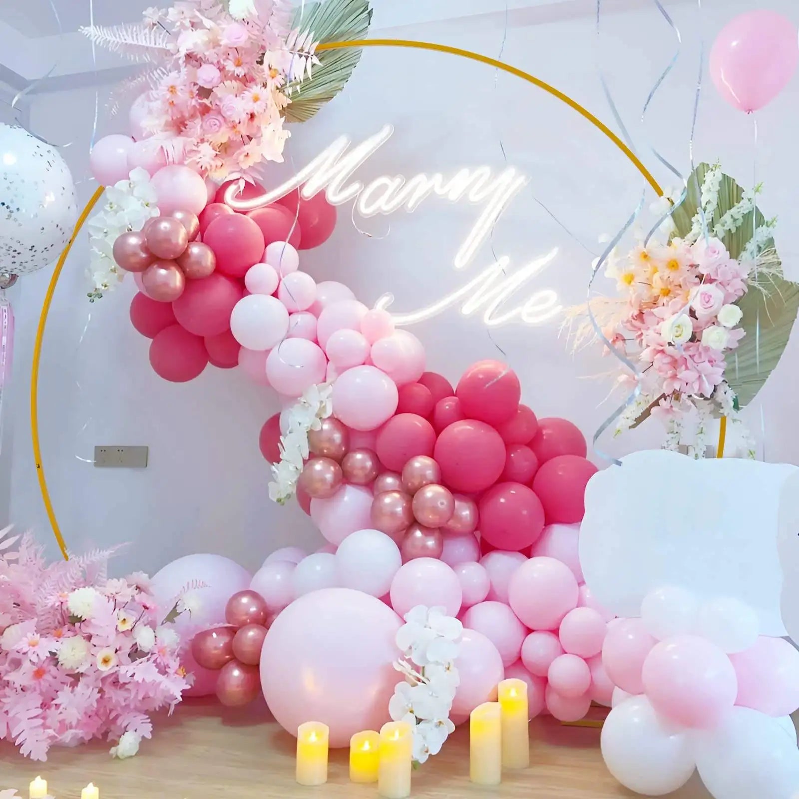 8ft/9.5ft White Round Metal Wedding Arch,Circle Balloon Arch Stand for Garden, Yard, Wedding, Bridal, Indoor Outdoor Party