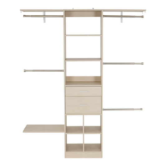 Closet System With 2 Drawers, Adjustable Height Wooden Closet