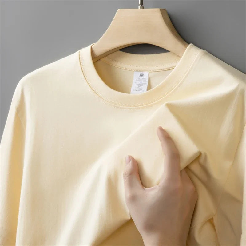 230g Men's Oversized Thick Round Neck T-shirt Summer Short Sleeved T-shirt Pure Cotton Solid Color Top Casual Versatile T-shirt