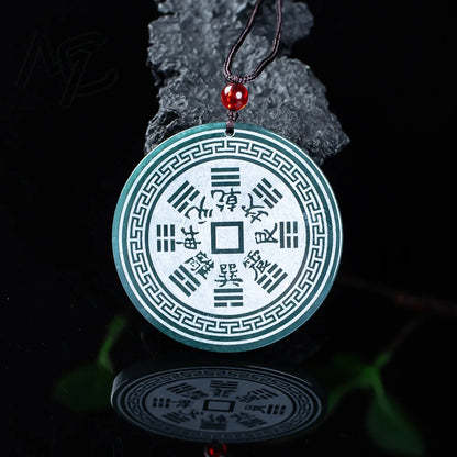Real Natural Jadeite Blue Water Mountain Ghost Coin Pendant Necklace Carved Charm Jewelry Fashion Amulet Gifts for Men Women