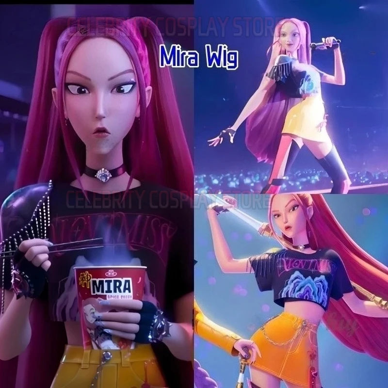 2025 Movie K-Pop Rumi Demon Hunters Stage Lumi Mira Zoe Cosplay Purple Long Wig Braid Hair Hallowen Girl Group Idol