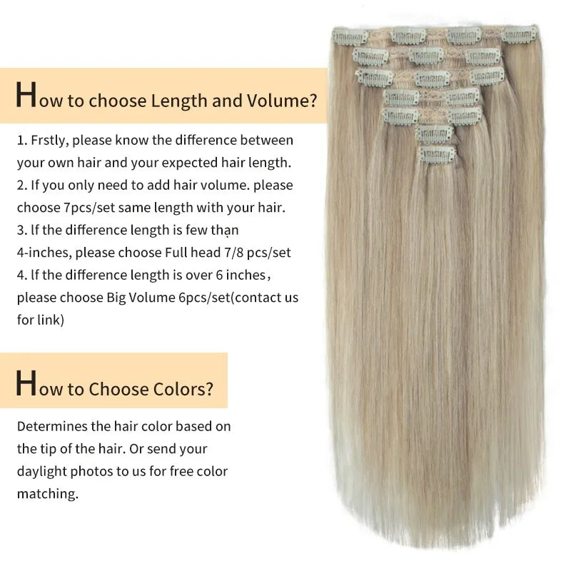 Clip in Human Hair Real Natural  Hair Extension Double Weft Full Head 7PCS Clip Ins For Add Volume Shipping from US