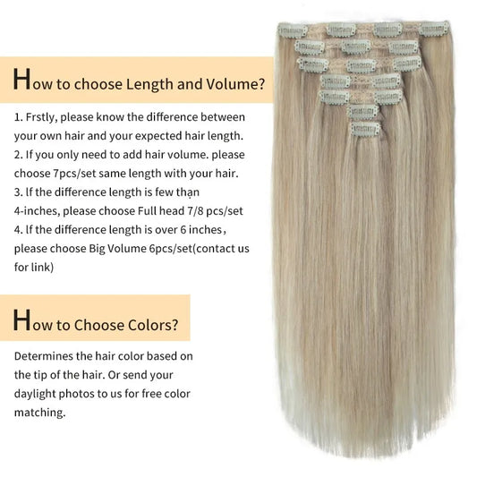 Clip in Human Hair Real Natural  Hair Extension Double Weft Full Head 7PCS Clip Ins For Add Volume Shipping from US