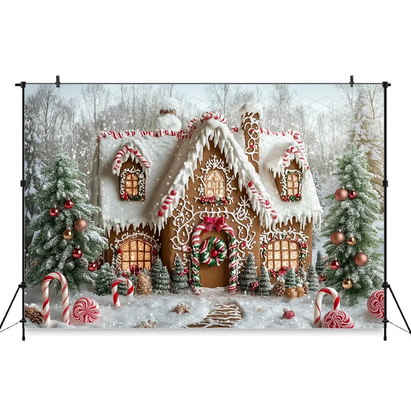 Mocsicka Christmas House Photography Background Xmas Tree Candy Gifts Snowflake Decorations Party Child Photo Backdrop Wallpaper