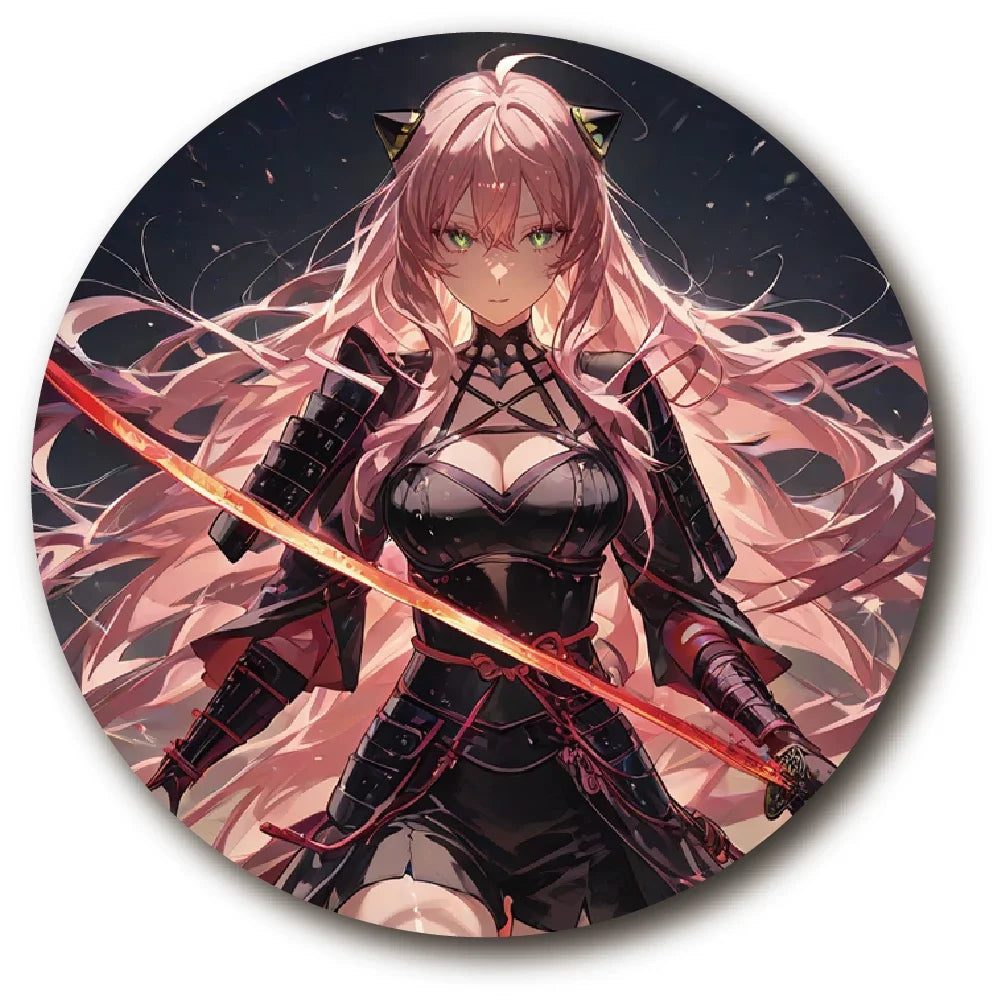 58mm Sparkling Pink Hair Girl Collector's Metal Pin Tinplate Badge with Glass Glitter Film Refrigerator Magnet Mirror Keychain