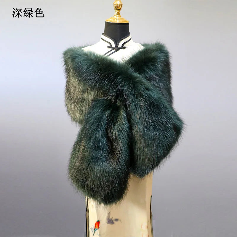Faux Fur Wedding Shawl Woman Party Bride Cape Cloak Autumn Winter Banquet Stage Dress Scarf Bridal Wrap Bolero Accessory Stock