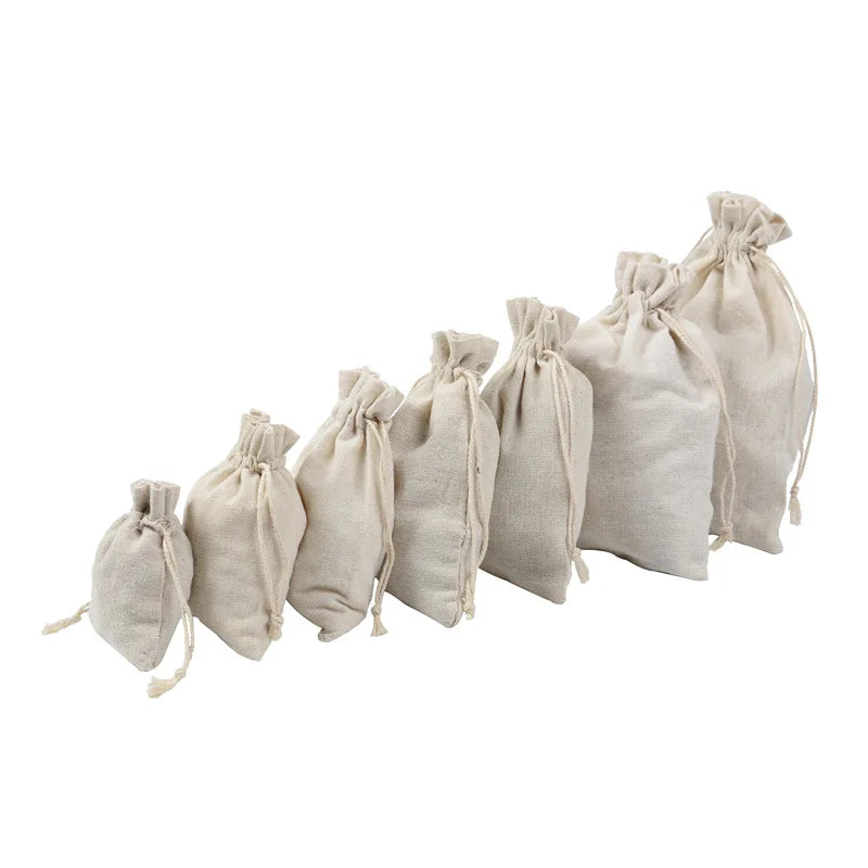 10Pcs Fashion Cotton Drawstring Burlap Bags Wedding Favors Party Christmas Gift Jewelry Hessian Sack Pouches Packing 10 Sizes