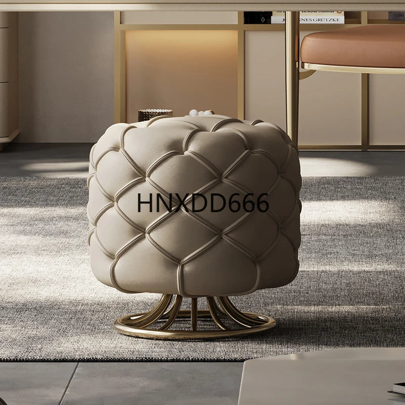 Italian Luxury Bedroom Leather Footrest Shoe Changing Stool Bedroom Stainless Steel Vanity Chair Office Single Home Furniture