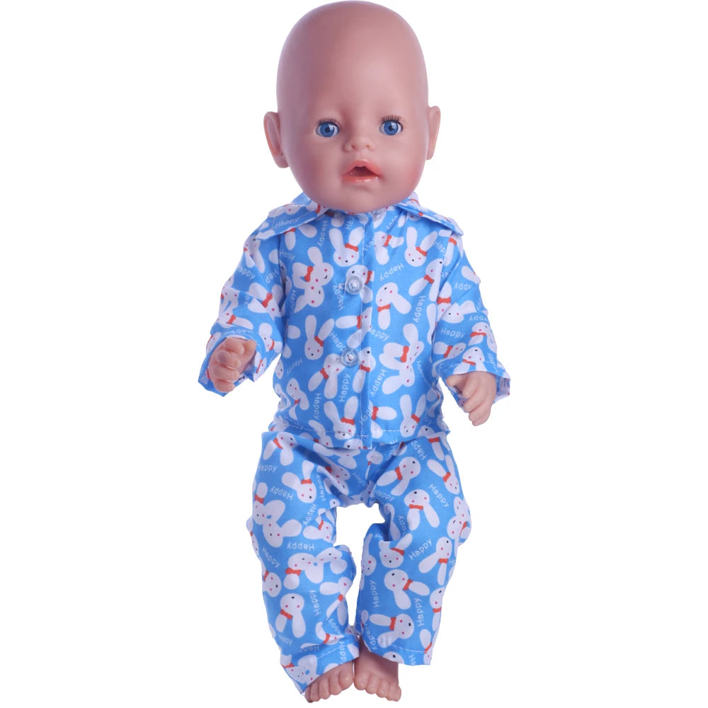 Doll Clothes Cartoon Animal Print Pajama Shirt For 18 inch American & 43Cm Reborn Baby OG Girl's Accessories Baby Clothes Gifts