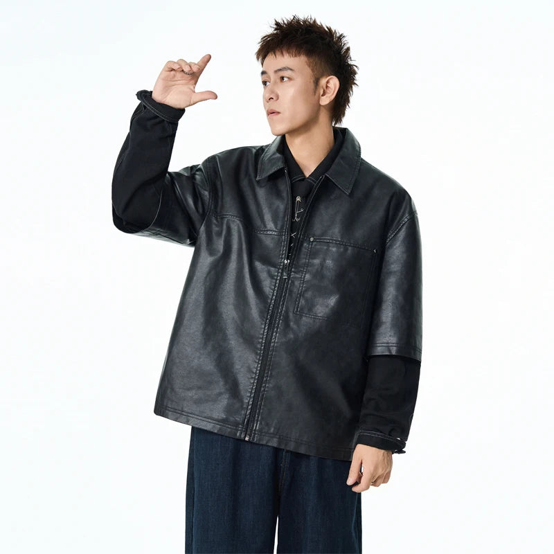 High Quality Men Fashion New Biker PU Leather Jacket Mens Vintage Motorcycle Jacket Male Bomber Coat Winter Lapel Pu Overcoat