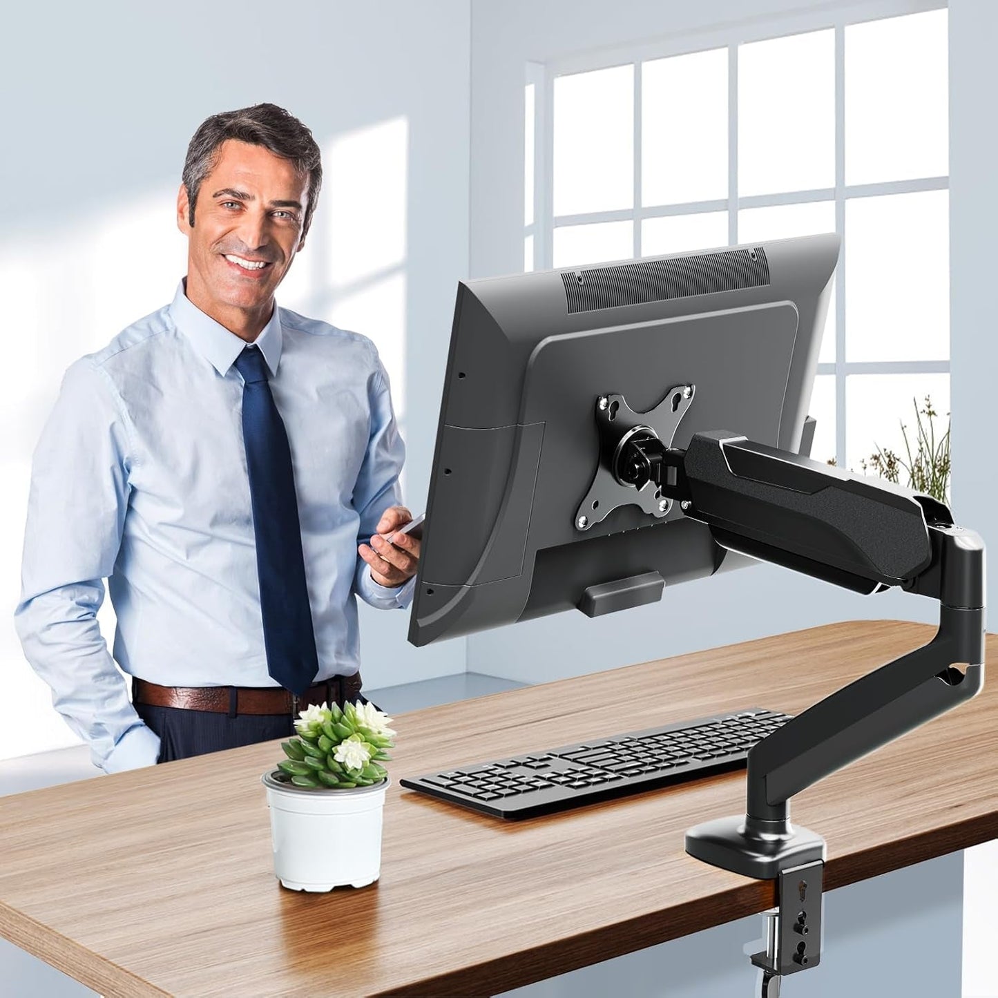 32 Inch Gas Spring Monitor Arm With Clamp VESA Black