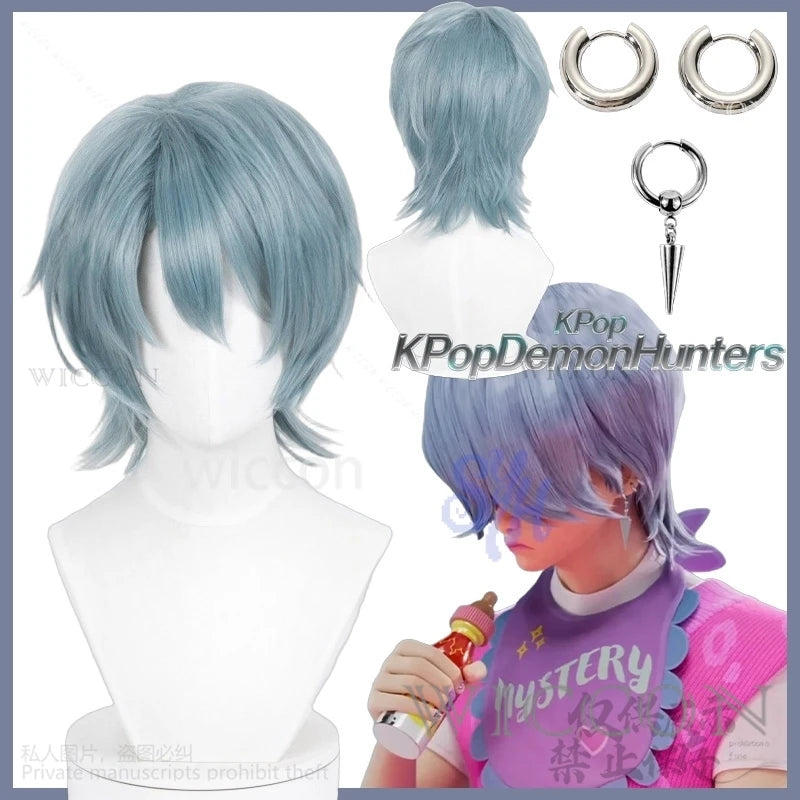 Saja Boy Mystery Anime Movie Demon Cosplay Purple-gray Synthetic Short Straight Hair Wigs Curling Hair Accessories Halloween Cos