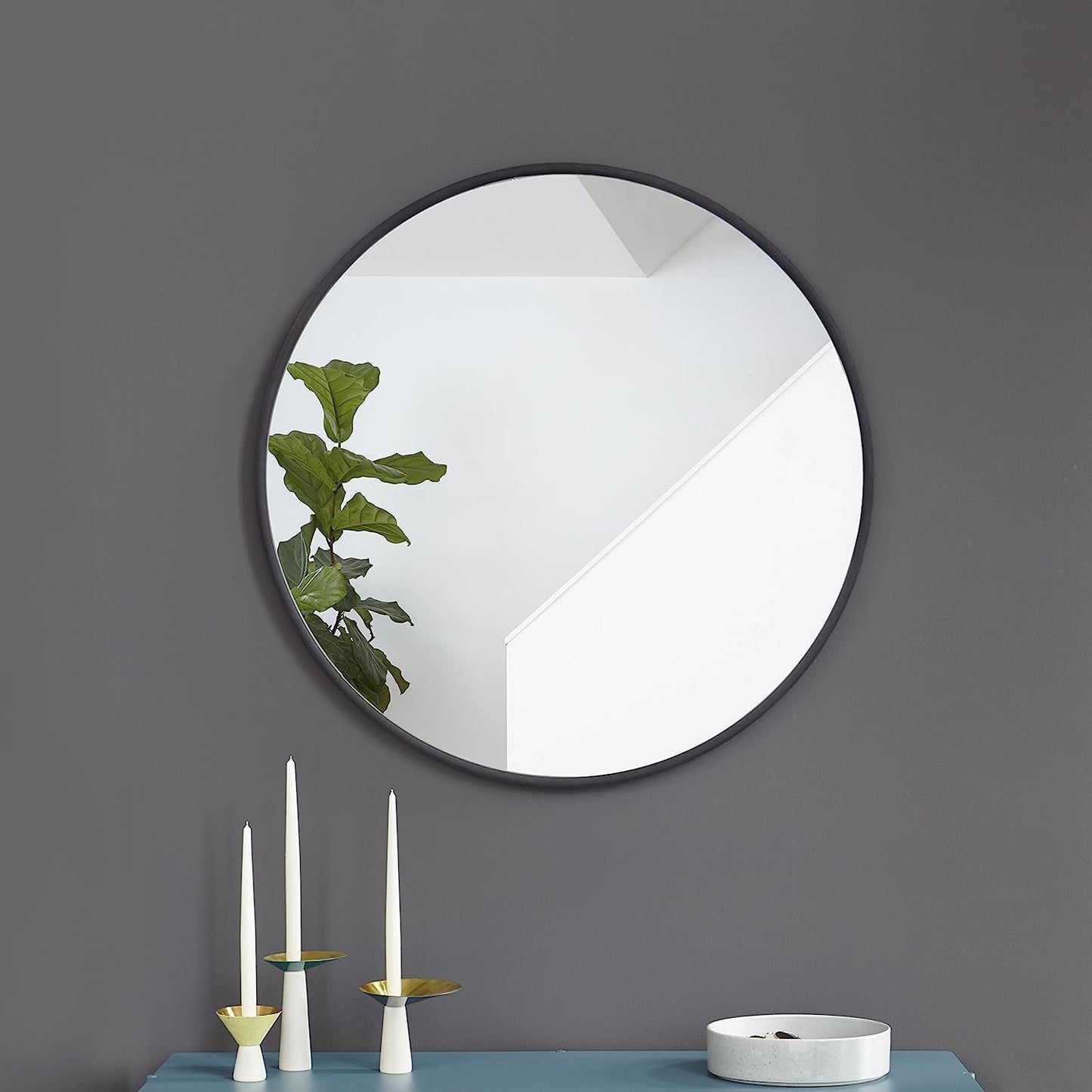 Round Rubber Wall Mirror 37 Inch Diameter With Protective Rubber Frame