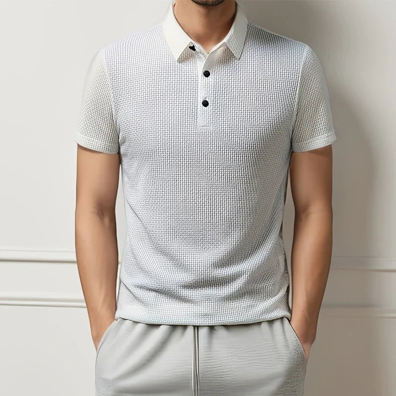 Summer New Men's Lop-up Hollow Short-sleeved Polo Tee Shirt Ice Silk Breathable Business Fashion T-Shirt Male Brand Clothes