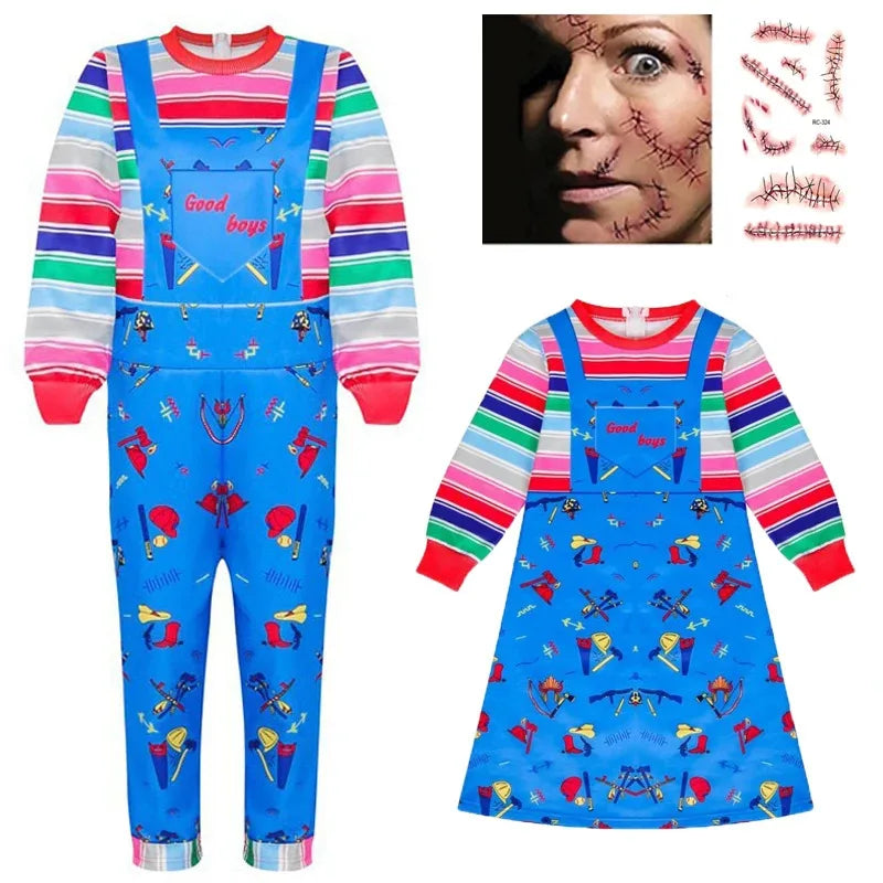 Halloween Child's Play Cosplay Bride of Chucky Costume for Kids Boy Girls Funny Horror Scary Birthday Party Christmas Costume
