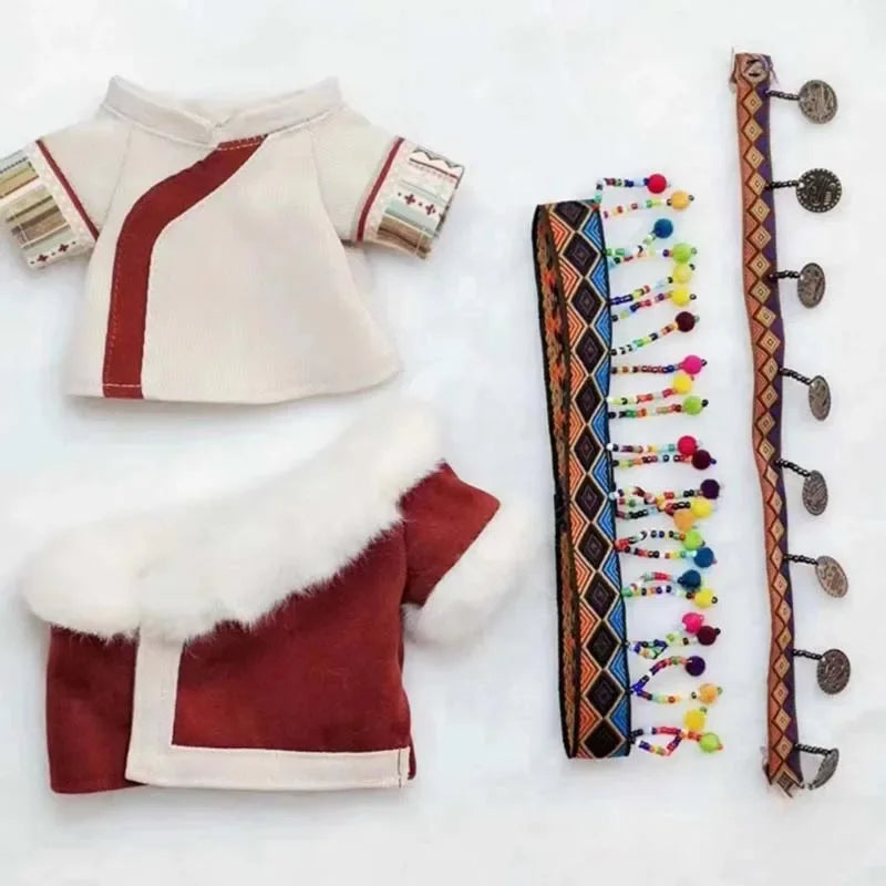 20cm Plush Toy Doll Clothes Chinese Ethnic Clothing Outerwear Headwear Waist Chain Set School Season Baby Daughter Birthday Gift
