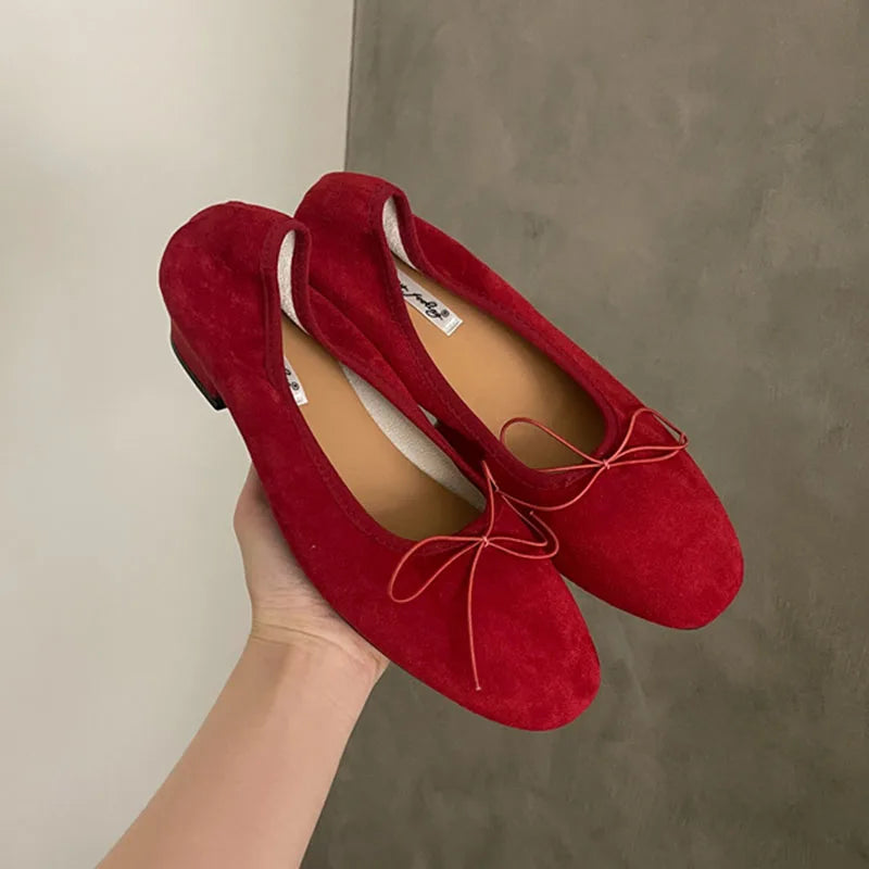 Fashion Butterfly-Knot Ladies Slip On Heeled Pumps Shoes Female Shallow Footwear Low Heel Women Ballet Flats Shoes 2025 New
