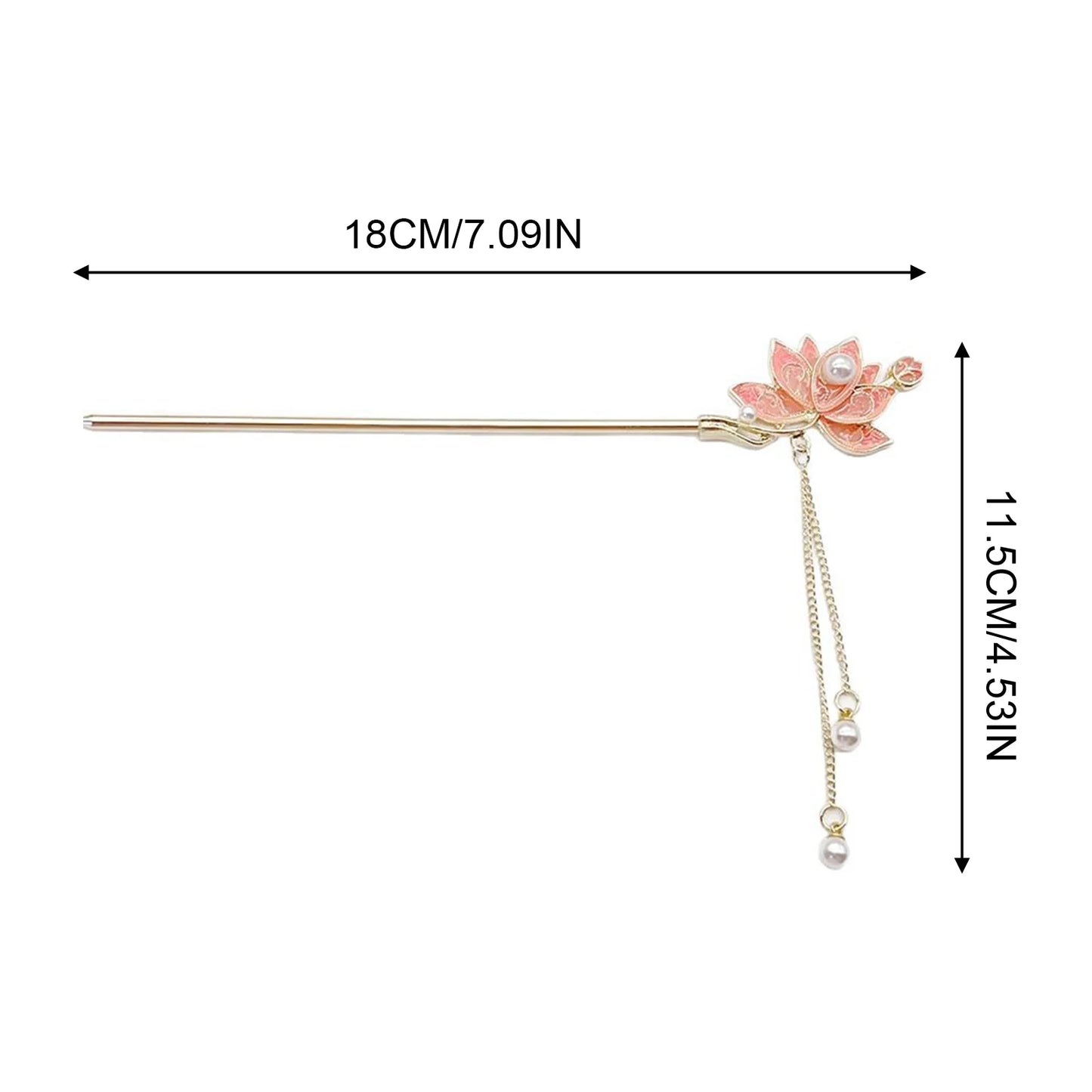 New Chinese Style Alloy Hair Sticks Forks Lotus Flower Decor Pearls Chain Pendant Hairpins Women Girls Hair Bun Maker Jewelry