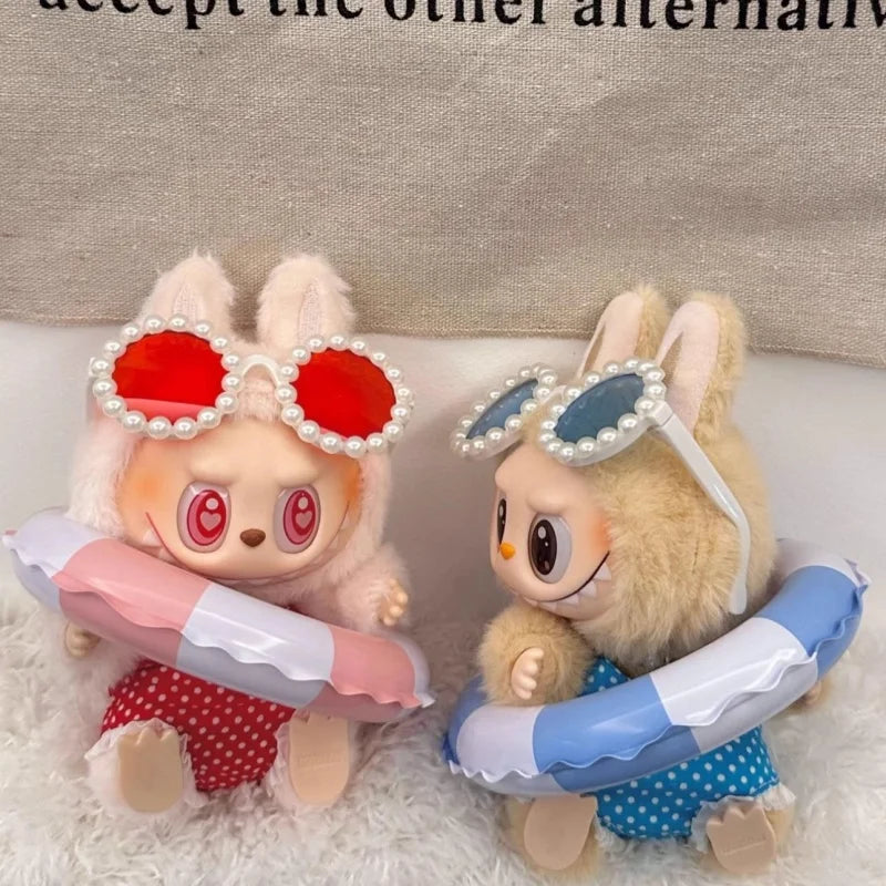 3 Piece Set Without Dolls For Labubu Vacation Set Swimsuit Swim Ring Glasses Baby Clothes Mini Labubu Specially Made Clothing