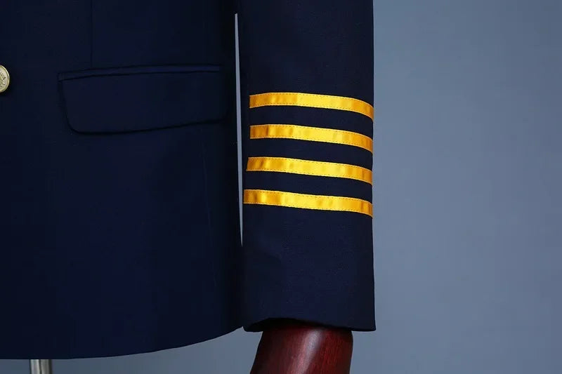 S-4XL Captain Officer Sailor Peacoat Costume Mens Blazer Suit Military Fringe Marching Band Jacket Uniform For Adult Coat+Pants