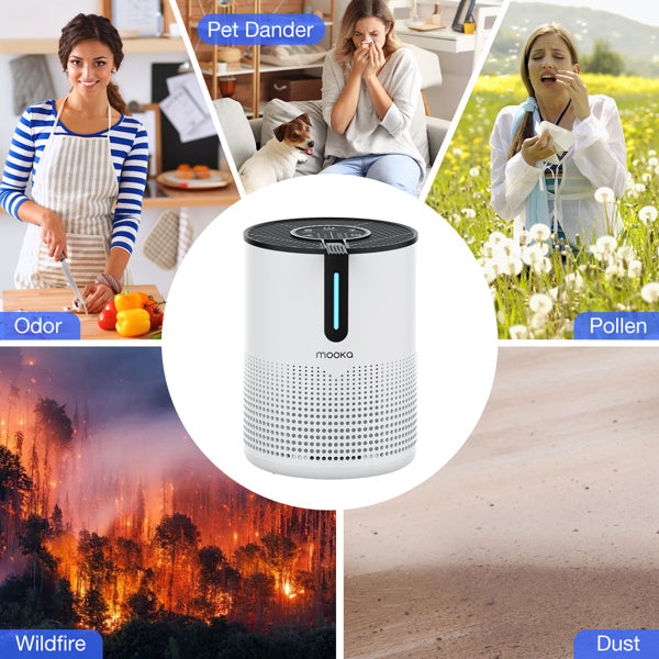 MOOKA 475Sq.ft Air Purifier Cleaner HEPA Filter Remove Odor Dust Mold