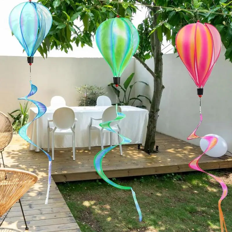 Hot Air Balloon Spinner 4X Rainbow Wind Spinner Windsock Ornament Outdoor Decoration For Gathering Birthday Garden Patio Tree