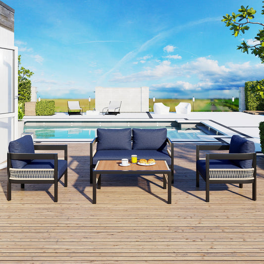 Multi-person Outdoor Iron Sofa Set with Table, Rattan Decoration,