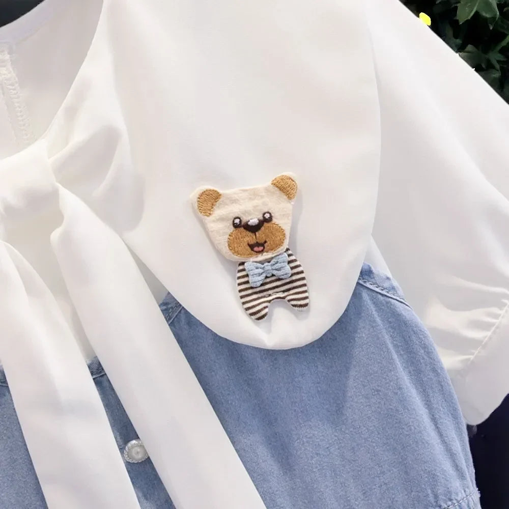 Summer Baby Girls Denim Dresses Blue Kids Outfits School Uniform Clothes Short Sleeve Dress Kids  Costumes 6 8 9 10 11 12 Years