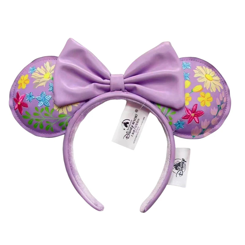 Disney Princess Mickey Mouse Headband Mickey Ear Rapunzel Snow White Sequin Bow Hair Hoop Gift Girl Accessories Christmas Gift