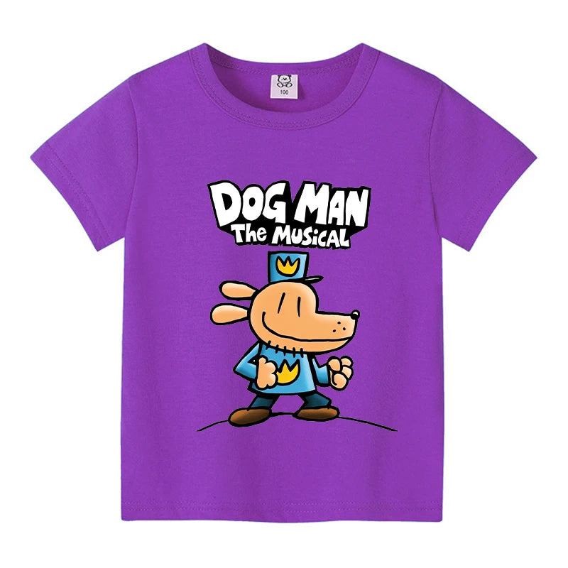 New Dog Man Children T-shirts Cute Cartoon Figure Printed T-shirt Kawaii Baby Boys Casuals Short Sleeves Tops 2025 Kids Clothes