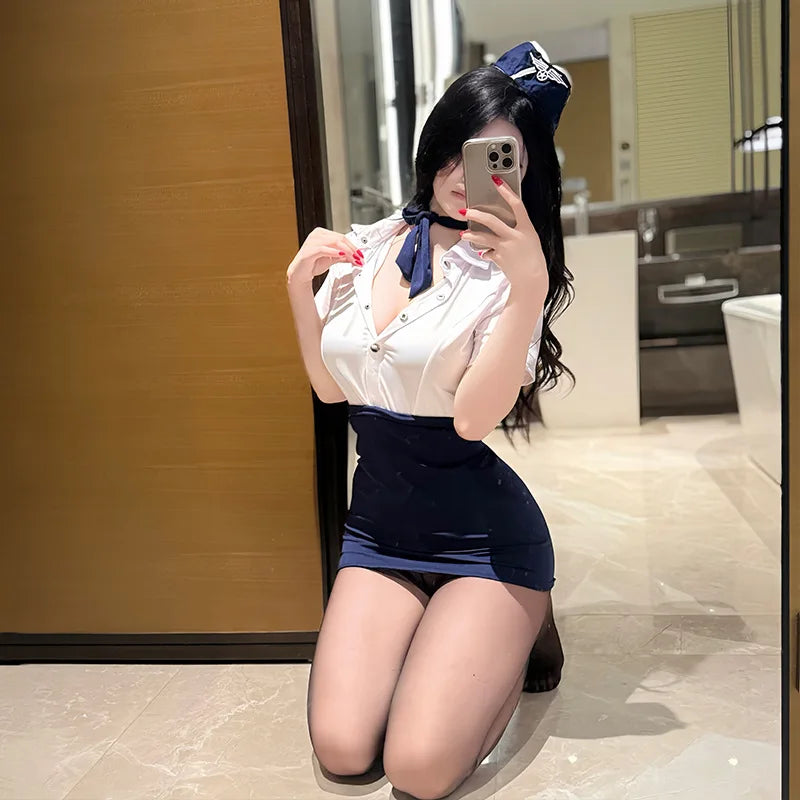 Sexy Lingerie Cosplay Policewoman Uniform Temptation Passion Fashion Sexy Hip Skirt Suit Performance Costume Stewardess Uniform