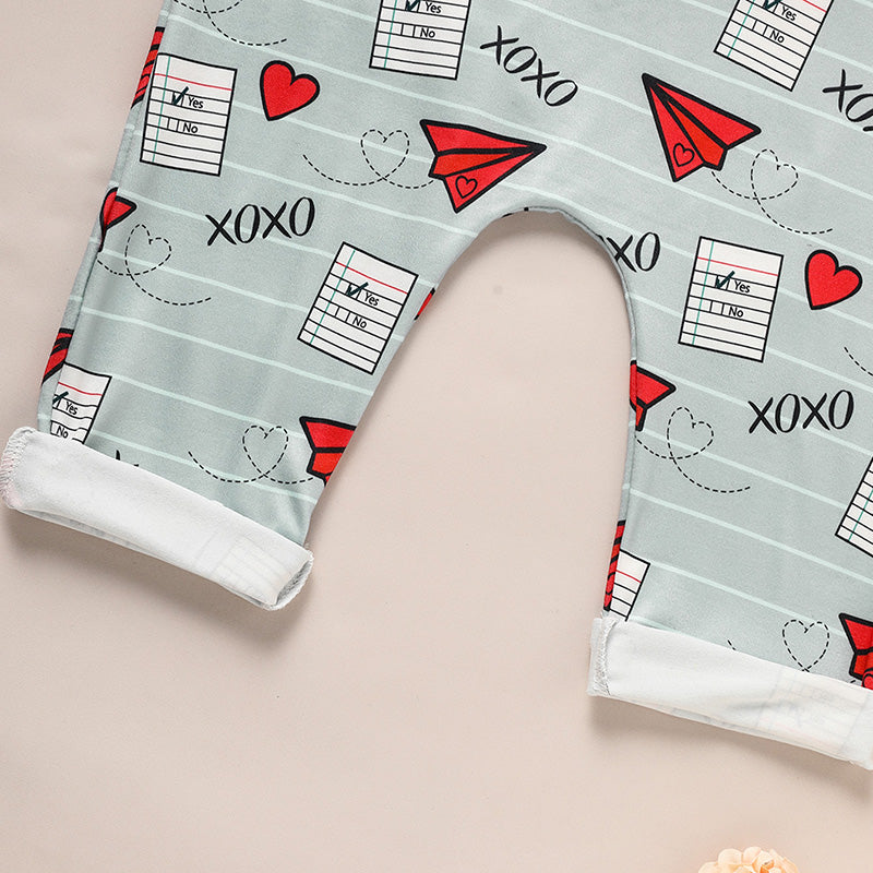 Baby Boy Girl's Casual Heart Pattern Jumpsuit, Paper Airplane Heart