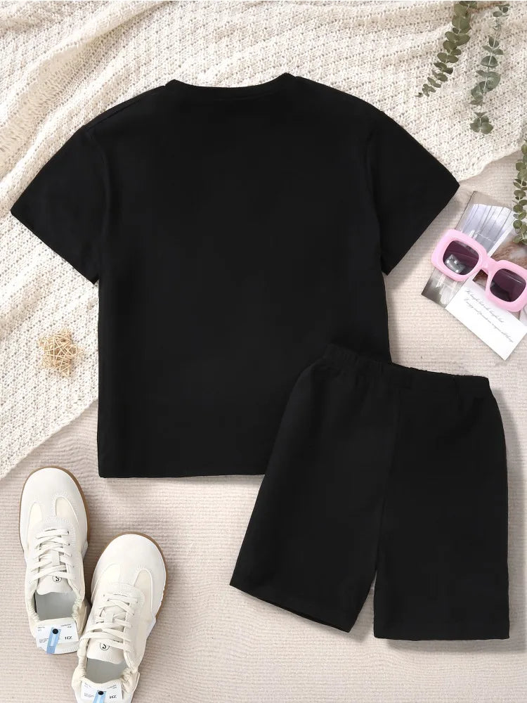 Summer Baby Girls Clothes Set Kid Sweet Heart Printed T-shirts and Shorts 2 Pieces Suit Children Short Sleeve Tracksuits