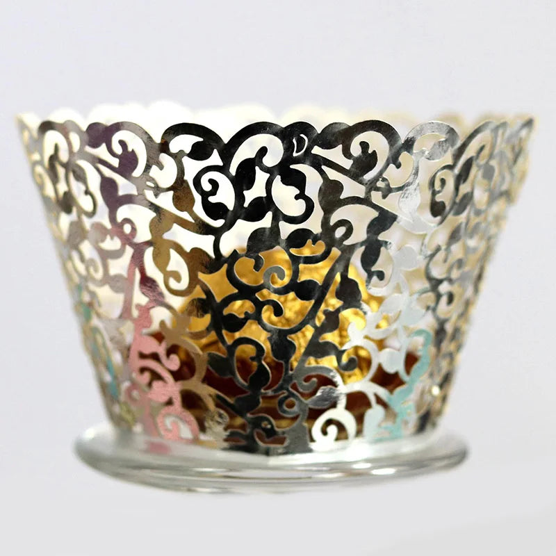 50pcs Lace Cupcake Wrapper Hollow Muffin Cupcake Paper Cups For Baby Shower Wedding Birthday Party Baking Fondant Dessert Decor