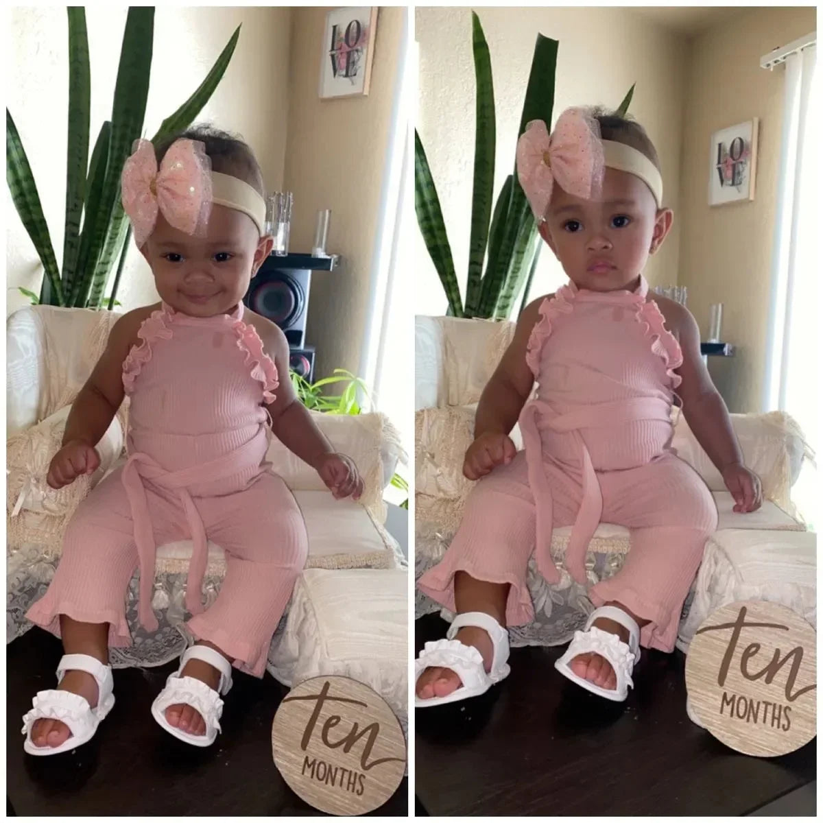 0-24Months Toddler Baby Girl Romper Summer Clothes Cute Ruffles Trim Hanging Neck Jumpsuits Playsuit Come with Belt