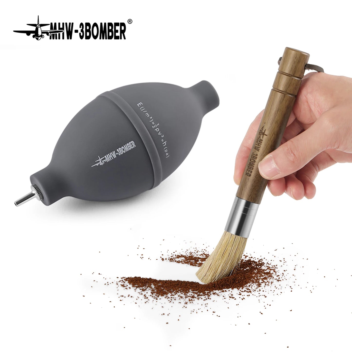 MHW 3BOMBER Coffee Powder Dust Cleaning Set Air Blower Wooden Brush for Coffee Grinder Blowing Pump for Camera Lens Keyboards
