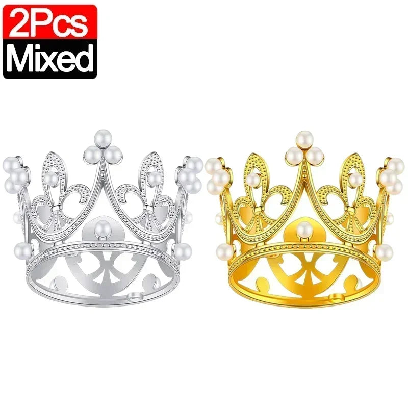 20/1Pcs Mini Crown Cake Decoration Pearl Tiara Gold Silver Crowns Cake Topper for Children Hair Ornaments Wedding Birthday Party