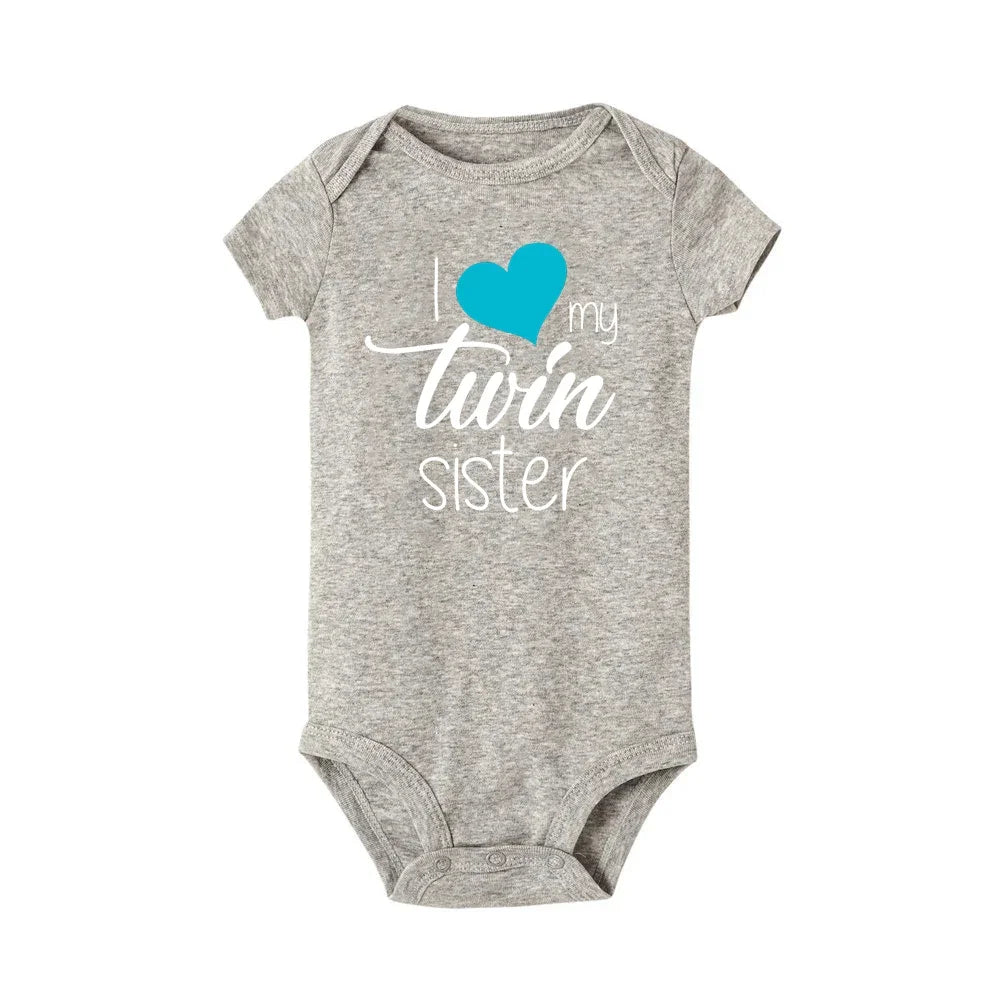 Twins Infant Bodysuit I Love My Twin Sister Brother Newborn Boys Girl Short Sleeve Jumpsuit Toddler Clothes Baby Gift Romper