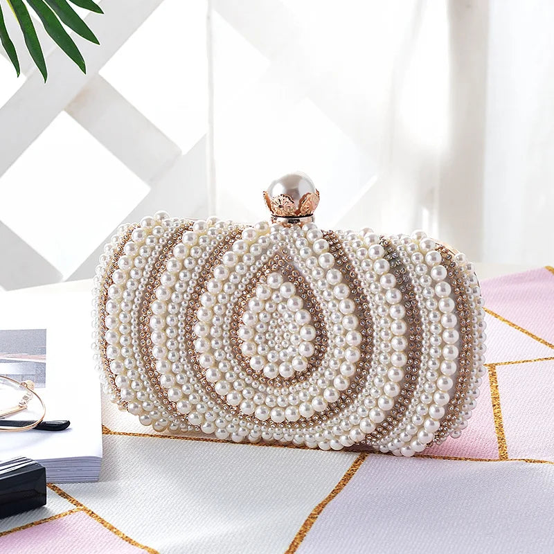 2025 Luxury pearls Bride Handbag Wallet Luxury Wedding Rhinestone Crystal Metal Chain Women's Party Chain Crossbody Bag