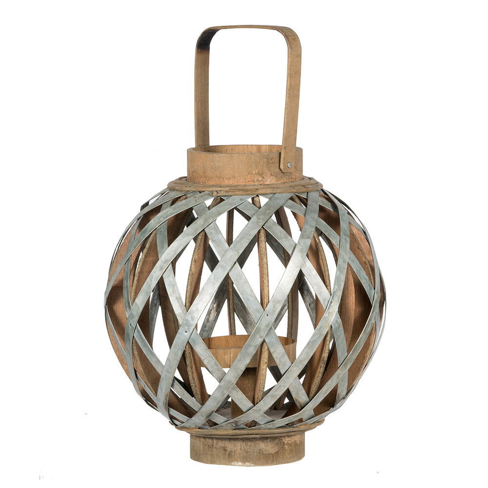 Silver Iron Cage Garden Lantern with Glass Votive Holder, 12.8 in